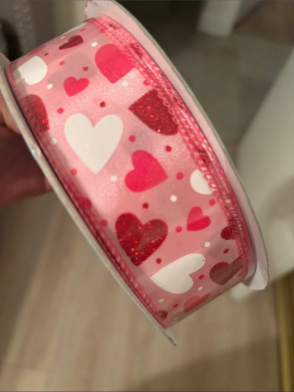 NEW Kirkland Sealed Pink Heart Wire-Edged Ribbon Roll - 1.5 in X 50 Yrds